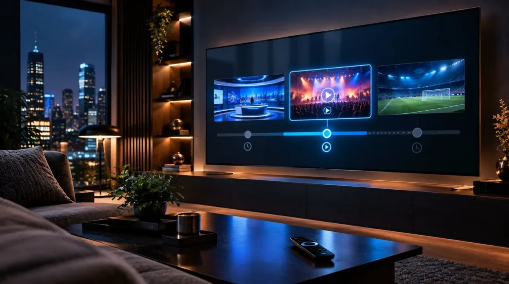 Catch-up IPTV timeline showing live programming and a replay window