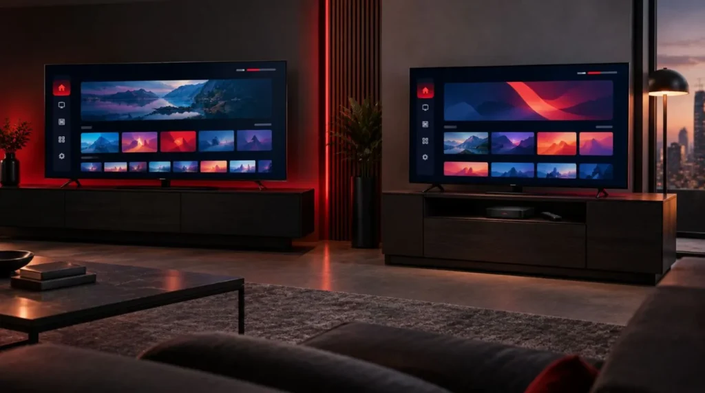 IPTV box connected to a Smart TV compared with a TV using built-in streaming