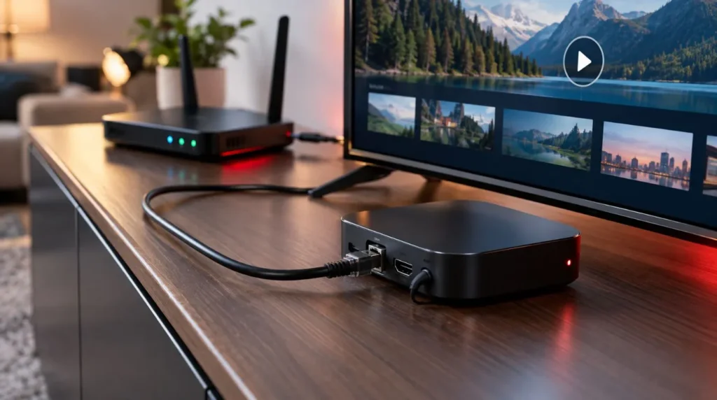 Streaming device connected to a router with Ethernet to troubleshoot IPTV buffering