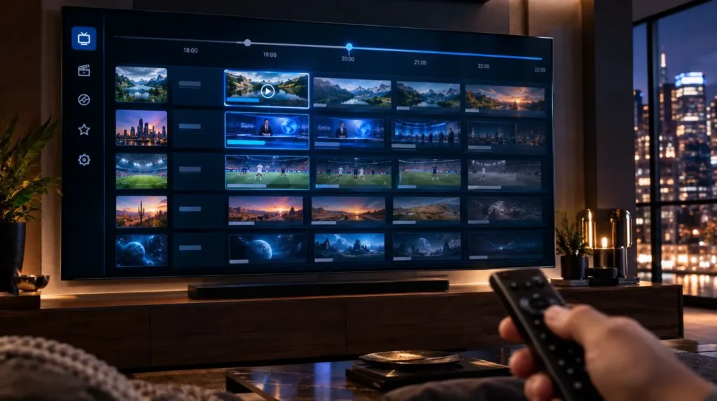 IPTV EPG showing previously aired programs available for catch-up replay