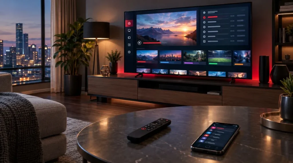 IPTV channels and electronic program guide displayed after setup