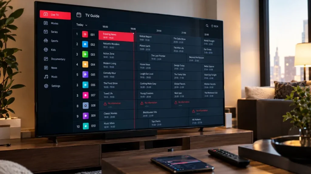 IPTV TV Guide showing missing program information for some channels