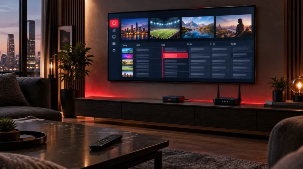 IPTV on Android TV box connected to a 4K TV and Ethernet network