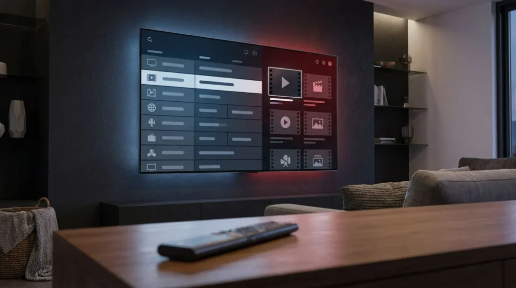Smart TV setup illustrating different live TV and on-demand streaming choices