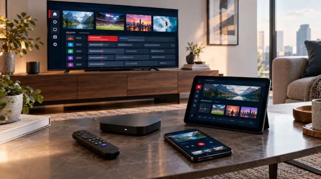 IPTV player and streaming devices shown for Roku compatibility
