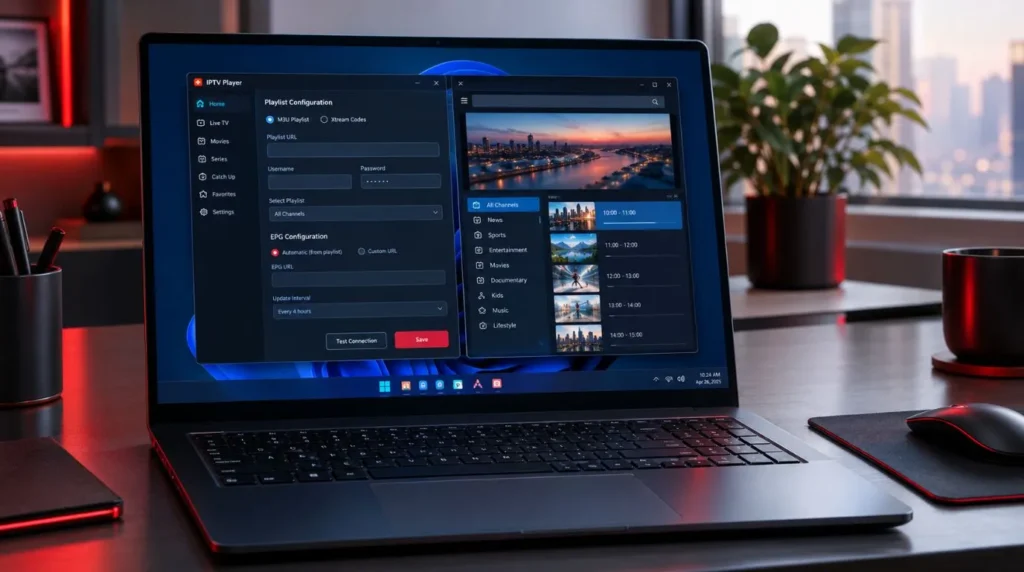 Setting up an IPTV player on a Windows laptop with playlist and EPG options