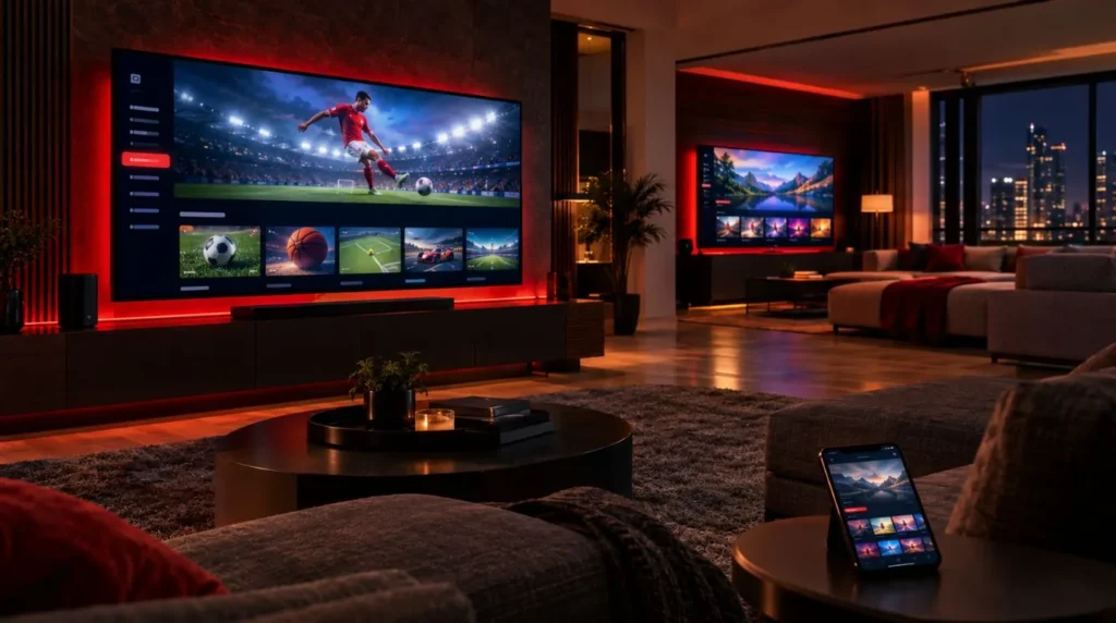 Household using multiple IPTV connections for simultaneous streaming on different screens