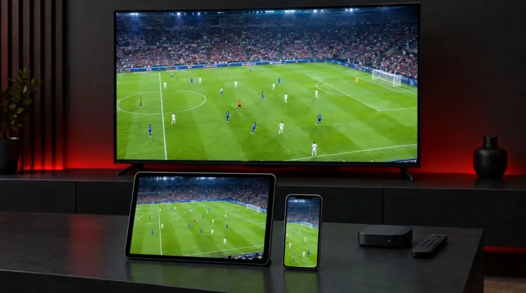 Live sports streaming on IPTV across a Smart TV, tablet and smartphone