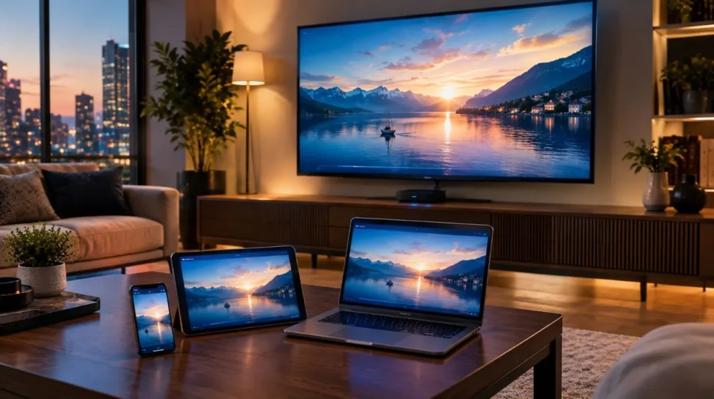 IPTV streaming across a smart TV, streaming device, tablet, smartphone, and laptop