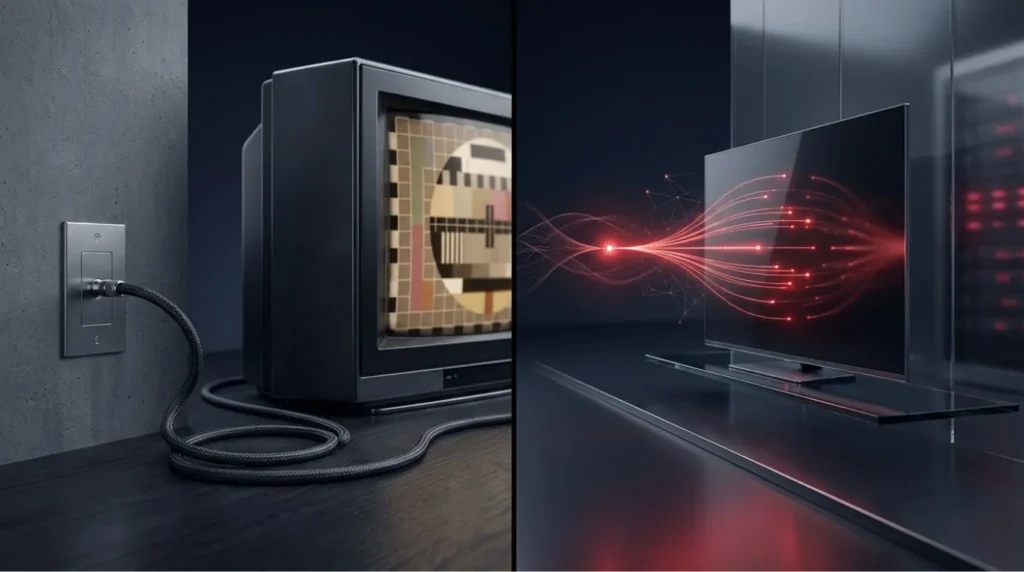IPTV and traditional cable TV shown with different television delivery methods
