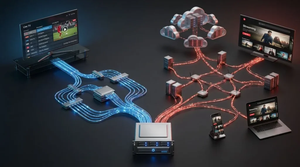 Visual comparison of IPTV and OTT video delivery through managed and public internet networks