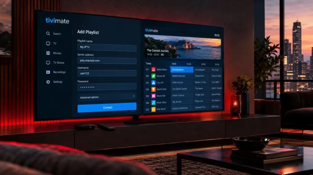 Adding an IPTV service to TiviMate on a modern television