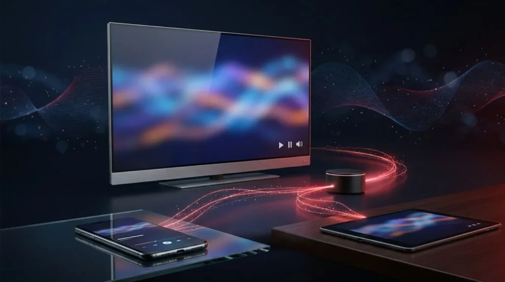 Smart TV, streaming device, smartphone and tablet connected in an IPTV viewing setup