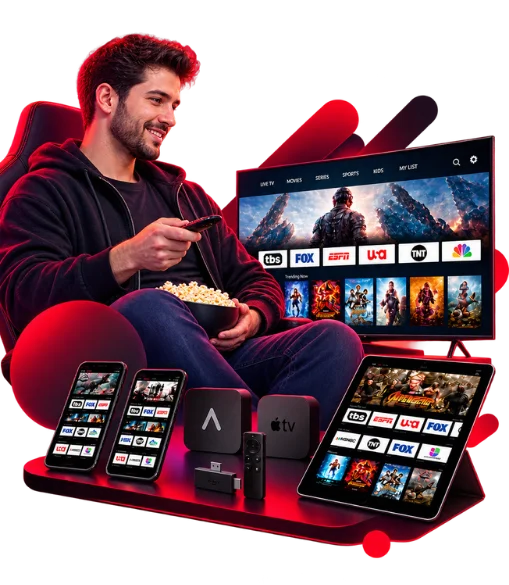 Person watching ViviMate IPTV on a smart TV at home