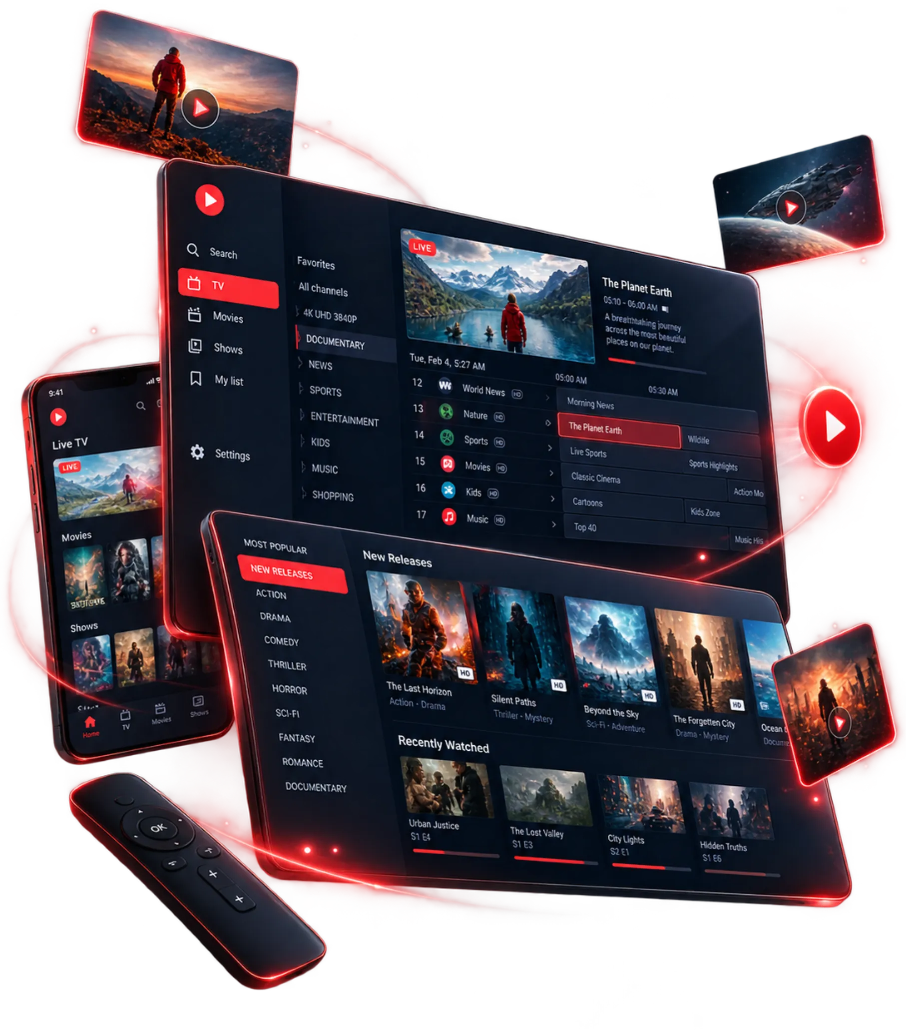 ViviMate IPTV service displayed on a tablet and mobile device