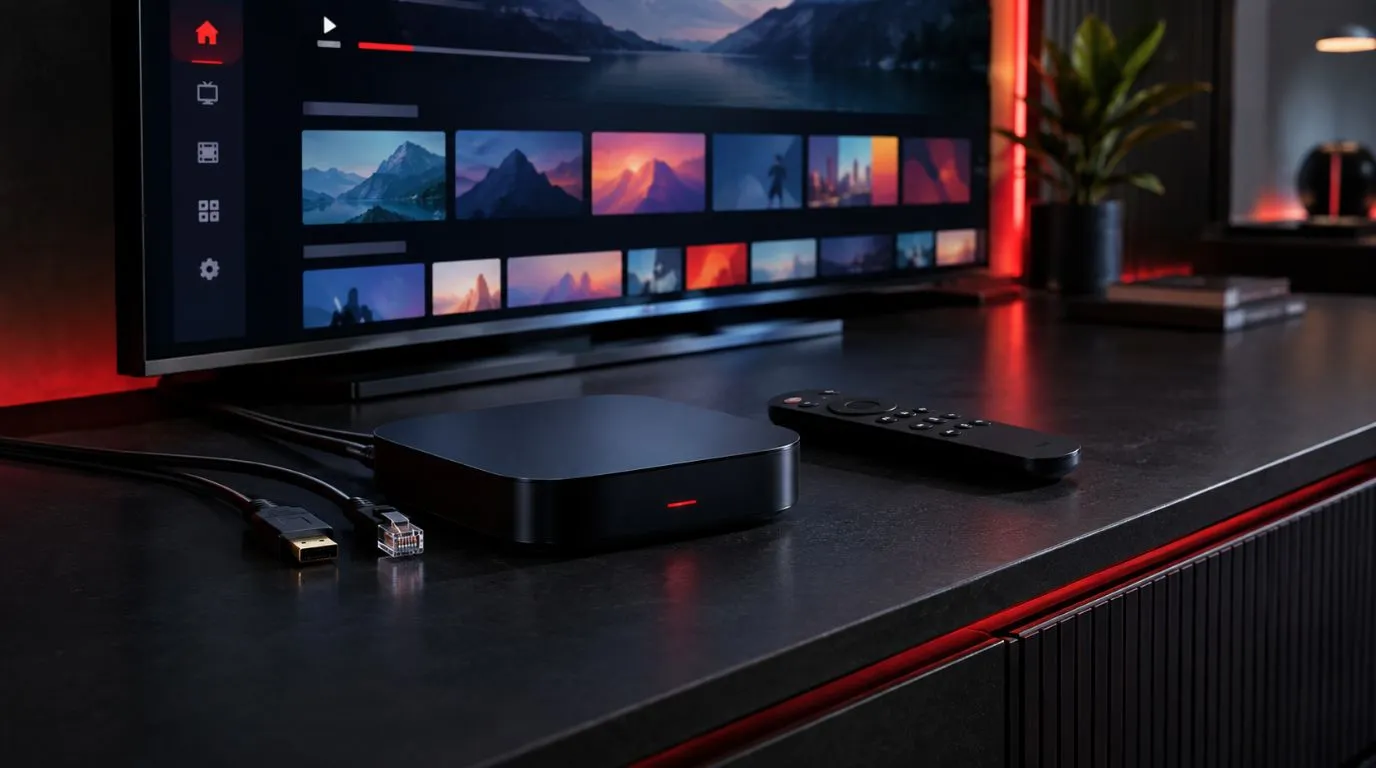 Best IPTV box connected to a 4K television with a remote control