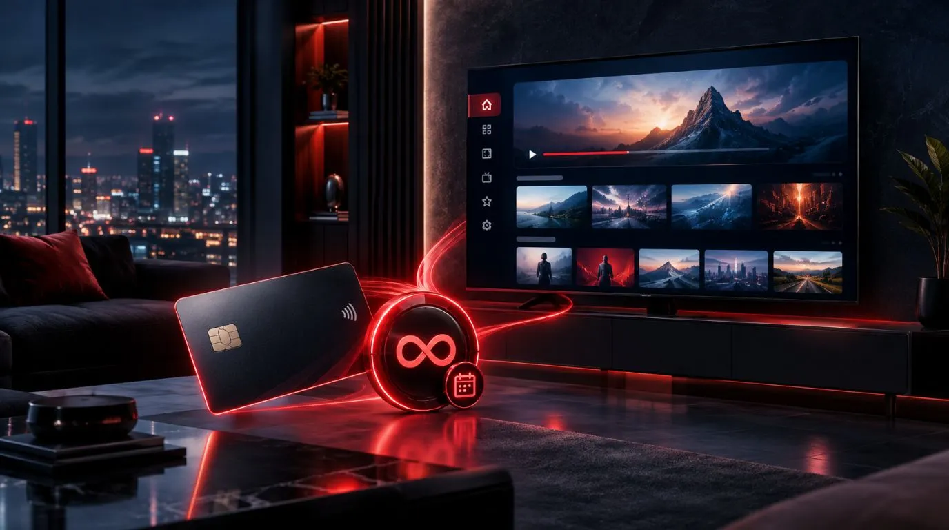 IPTV lifetime subscription concept showing a premium Smart TV and one-time payment symbol.