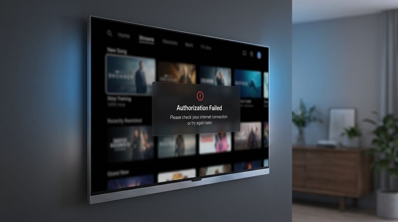 IPTV Smarters failed to authorize error displayed on a modern streaming app interface